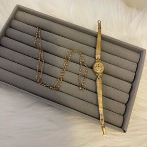 “Vintage” Elegant CARAVELLE N3 Gold-tone Watch and Necklace Set (SELLING AS IS)
